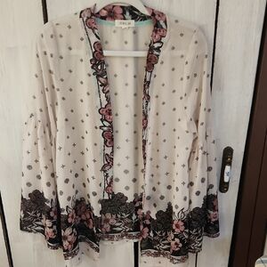 Taylor & Sage Floral Bell Sleeve Sheer Kimono Cardigan Size Small